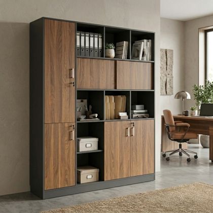 Професионална библиотека Bokanza орех-антрацит 160x40x200см