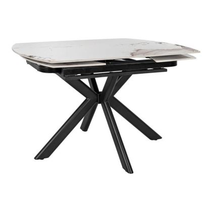Extendable dining table Armoni with white ceramic top and metal legs 120-180x90x75cm
