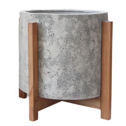 Hoff HM4682.03M fiber cement flower pot in gray - teak base Φ40X39HCM