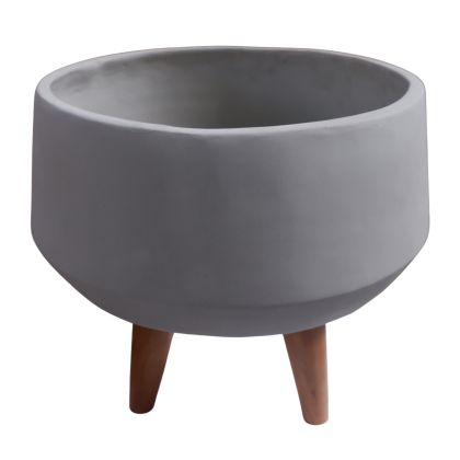 Flowerpot Quan HM4680.03S fiber cement in gray - teak base Φ37X36HCM