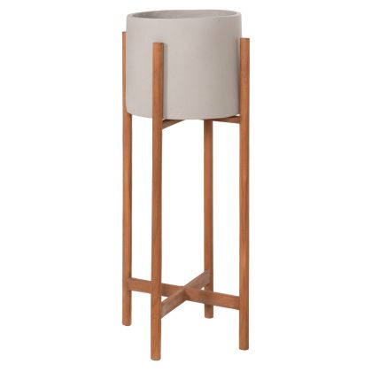 Саксия Rentil HM4684.03L фиброцимент в сив цвят - основа от тик Φ27X66HCM
