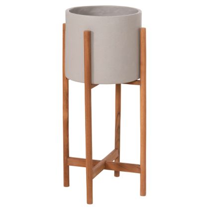 Саксия Rentil HM4684.03S фиброцимент в сив цвят - основа от тик Φ27X56HCM