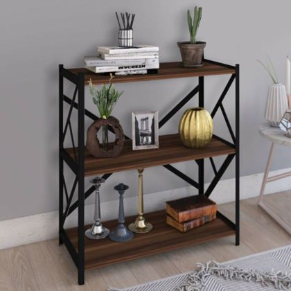 Freestanding shelf Althea, walnut with black metal, 60x30x90 cm