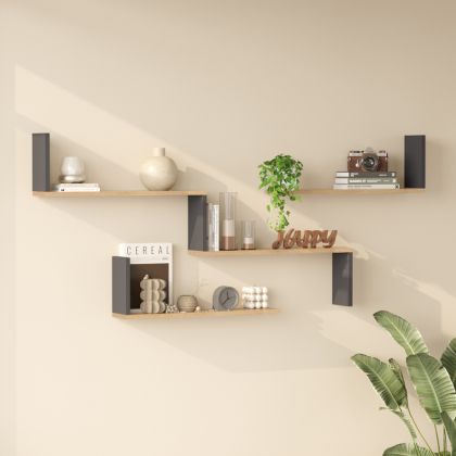 Wall shelf Flear oak with anthracite color 179x14.5x76.2cm