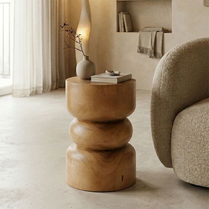 Estelle stool made of soirée wood in natural color, dimensions 30x45 cm