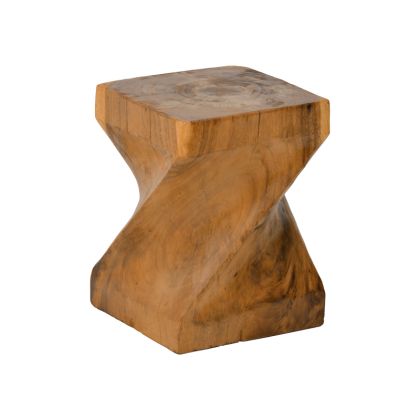 Twister stool made of suar wood in natural color 30x30x45cm