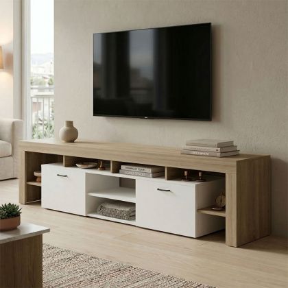 Liner TV cabinet, Sonoma-white color, 210x40x50 cm