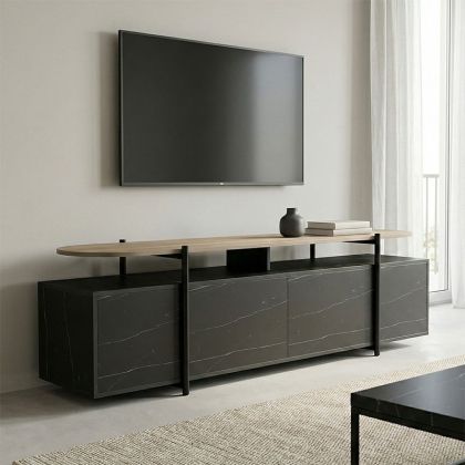 Medousa Sonoma TV cabinet with black marble finish 160x35.5x50cm