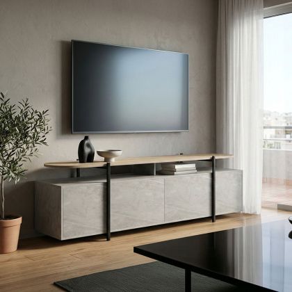 TV cabinet Medousa sonoma with gray-beige marble finish 160x35.5x50cm