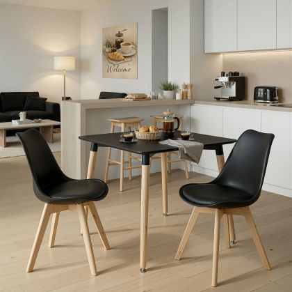 Dining room with Gaston chairs and Natali table, black, 80x80x76 cm, set of 3 pieces