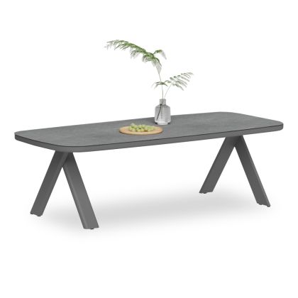 DINING TABLE CRANFIELD SM6499.01 DARK GREY ALUMINUM-GLASS 242X110X74CM.