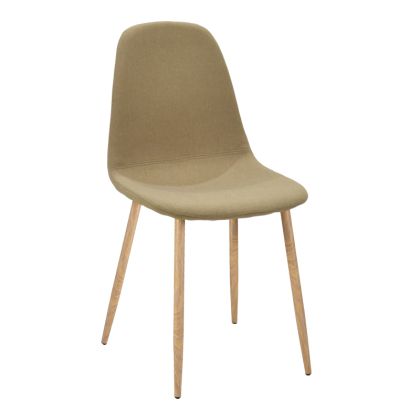 Трапезен стол Bella, бежов плат и метални крака в естествен цвят, 43.5x52x89см