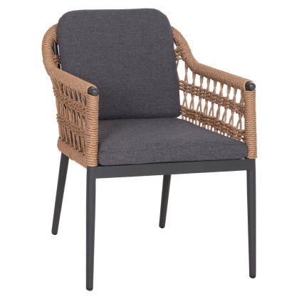 Трапезен стол Boxer HM6556.01, изработен от алуминий и олефин в сиво - плетен с усукана ракита, 58X60X80 височинни см.