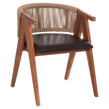 Трапезен стол Brann HM18238.11 тиково дърво-въже-кафяв Pu 60X67X76ВСМ.