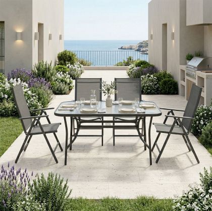 Ensure Candor dining table set of 5 pieces, anthracite, metal with glass, 120x70x70cm