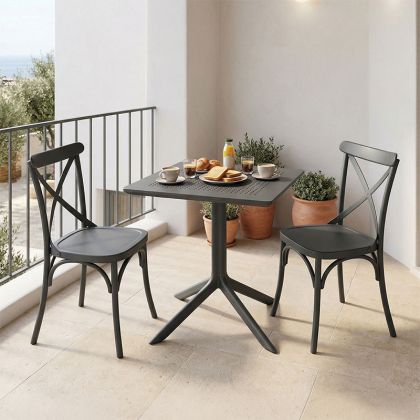 Dining table Groovy Crossie 3 pcs. anthracite PP 60x60x76cm
