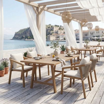 Malibu 5-piece dining table, solid acacia wood, 160x90x75 cm