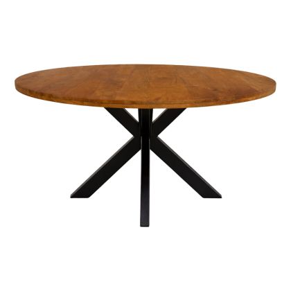Dining table Royalty solid mango wood in walnut color - black metal leg D130x77cm