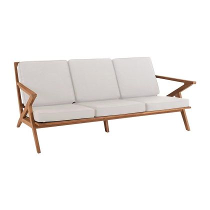 Three-seater garden sofa with cushions Dahlia solid teak in natural color with cream cushions 190X76X82CM