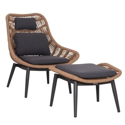 Armchair with footrest Remvazzo HM6561.01 aluminum in gray -- wicker 90X85X96ВСМ.