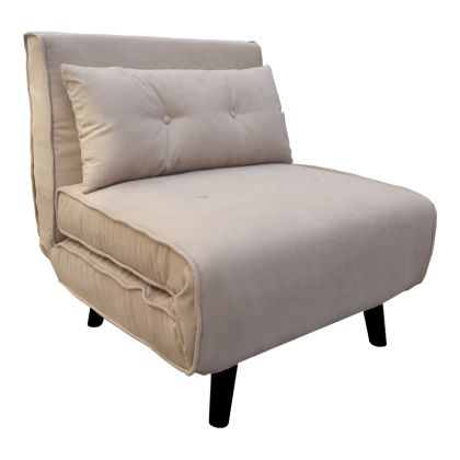 Armchair-bed Josuane gray-beige velvet and wooden leg in black shade 78x80x81cm