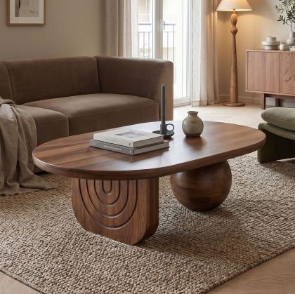 Coffee table Kane made of solid acacia wood in walnut color 110x72x38cm