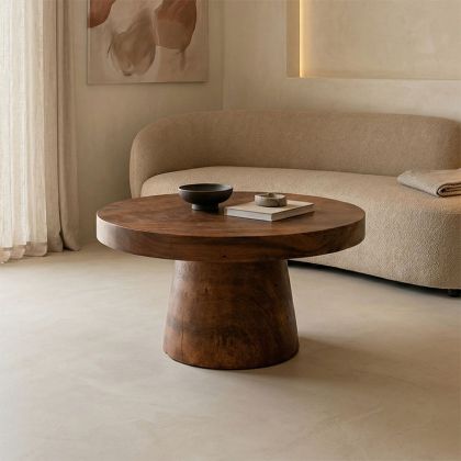 Coffee table, Nepalese walnut, Suar wood, diameter 80x45 cm