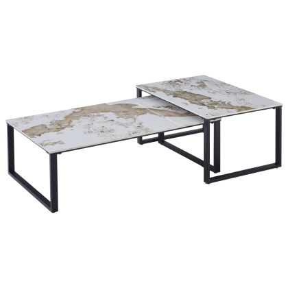 Coffee tables 2 pcs. Terren HM18365.01 metal -- sintered stone in Pandora colors 120X70X45 cm.