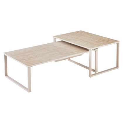 Coffee tables 2 pcs. Terren HM18365.02 beige metal -- sintered stone with right travertine 120X70X45 cm.