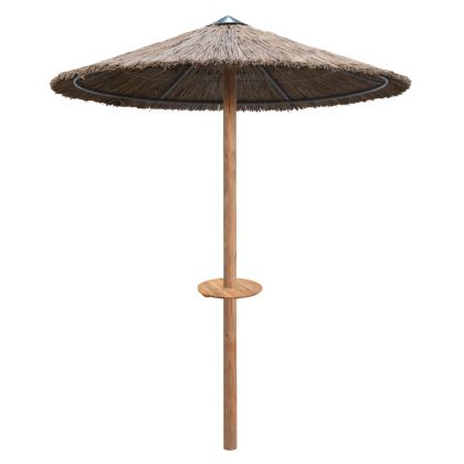 Umbrella HM10744 pole with straw shade - pine wood pole and side table - support beams Φ216X270H