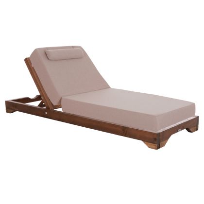 Ikaria beach lounger HM10716.02 pine wood in walnut-olefin in beige - with cushion 20 cm.
