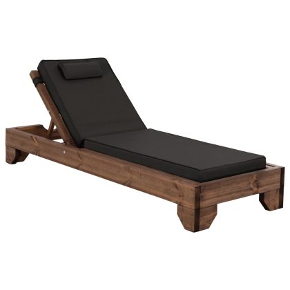 Beach lounger Korinos HM10772.05T made of pine wood in walnut -- cushion in black 79X204X77ВСМ.