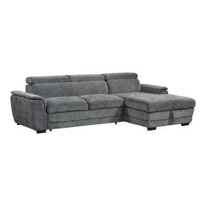 Dreamora corner sofa bed left with storage, anthracite, fabric, 270x167x82cm