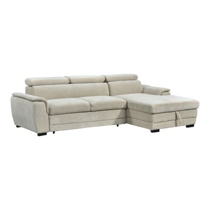 Dreamora corner sofa bed left with storage space, beige fabric, 270x167x82cm