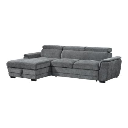 Dreamora corner sofa bed with storage, black fabric, 270x167x82cm