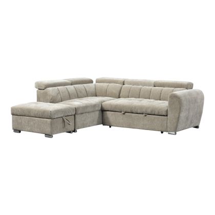 Corner sofa bed right corner Nuvora with storage space beige fabric 244x225x79cm