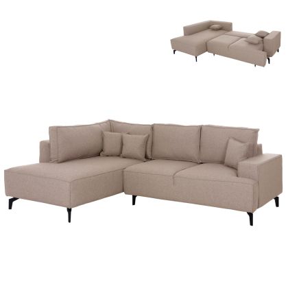 Corner sofa bed with storage space Saffira HM3303.03L beige fabric 270X195X100HCM.