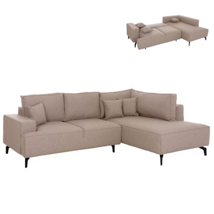 Corner sofa bed with storage space Saffira HM3303.03R beige fabric 270X195X100HCM.