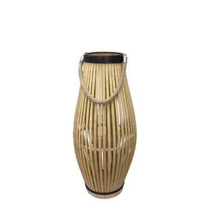 Bamboo lantern natural brown/black oval with rope handle and glass for candle - Φ24X55CM 12/KIB