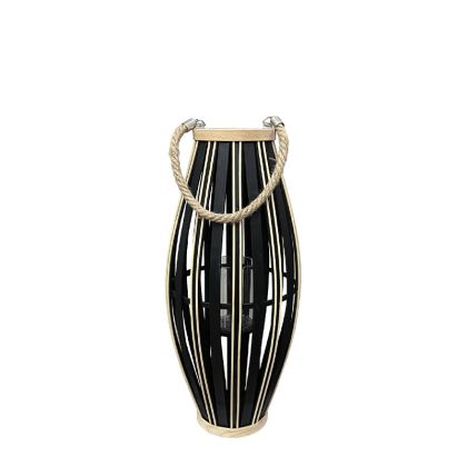 Bamboo lantern black/brown oval with rope handle and glass for candle - Φ23.5X53CM 12/KIB
