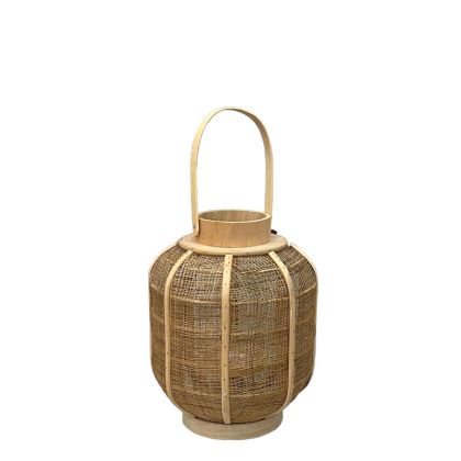 Bamboo lantern, fine weave, natural brown, cylindrical with handle and candle glass - Φ23X30CM 18/KIB