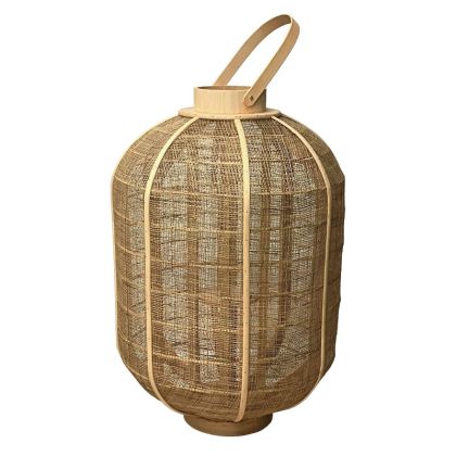 Bamboo lantern, fine weave, natural brown, cylindrical with handle and candle glass - Φ38X55CM 2/KIB