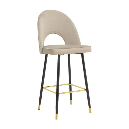 Casenio medium height bar stool, beige velvet with black leg and gold metal, 48X50X107 cm
