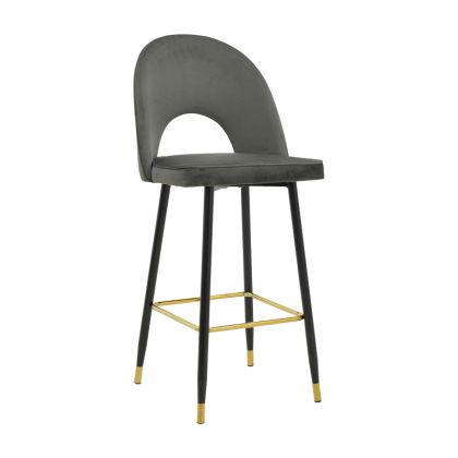 Bar stool with medium height Casenio anthracite velvet-black legs with golden metal 48X50X107CM