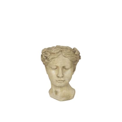 Beige cement flower pot statue lady's head - 15.5X14.5X21.5CM 6/BOX