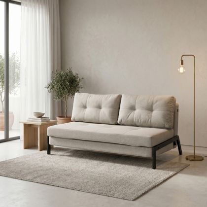 Two-seater sofa bed Fancy fabric beige-black metal legs 150X98X70CM