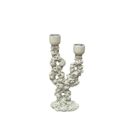 Декоративен свещник X2 крем полиестер, релефен корал - 10X6X24CM 48/KIB