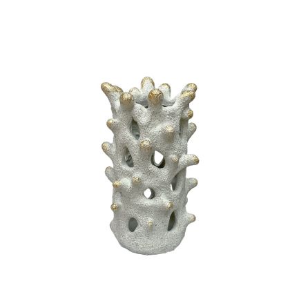 Декоративна ваза крем/злато полиестер, релефен-перфориран корал - Φ13X23CM 24/KIB