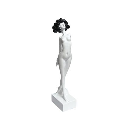 Decorative polyresin statuette white/black girl standing with black hair in pompoms - 8X6X31CM 24/KIB