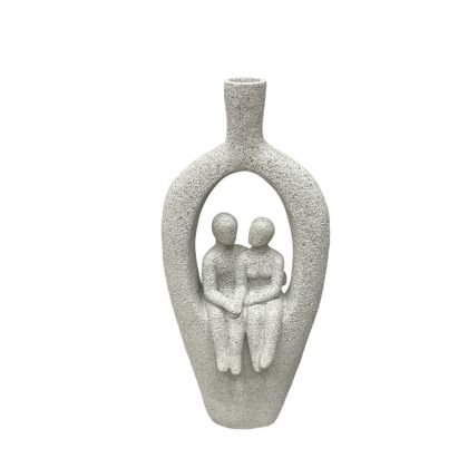Decorative polyresin cream statuette - seated couple - stone texture - 16X9X35.5CM 12/KIB